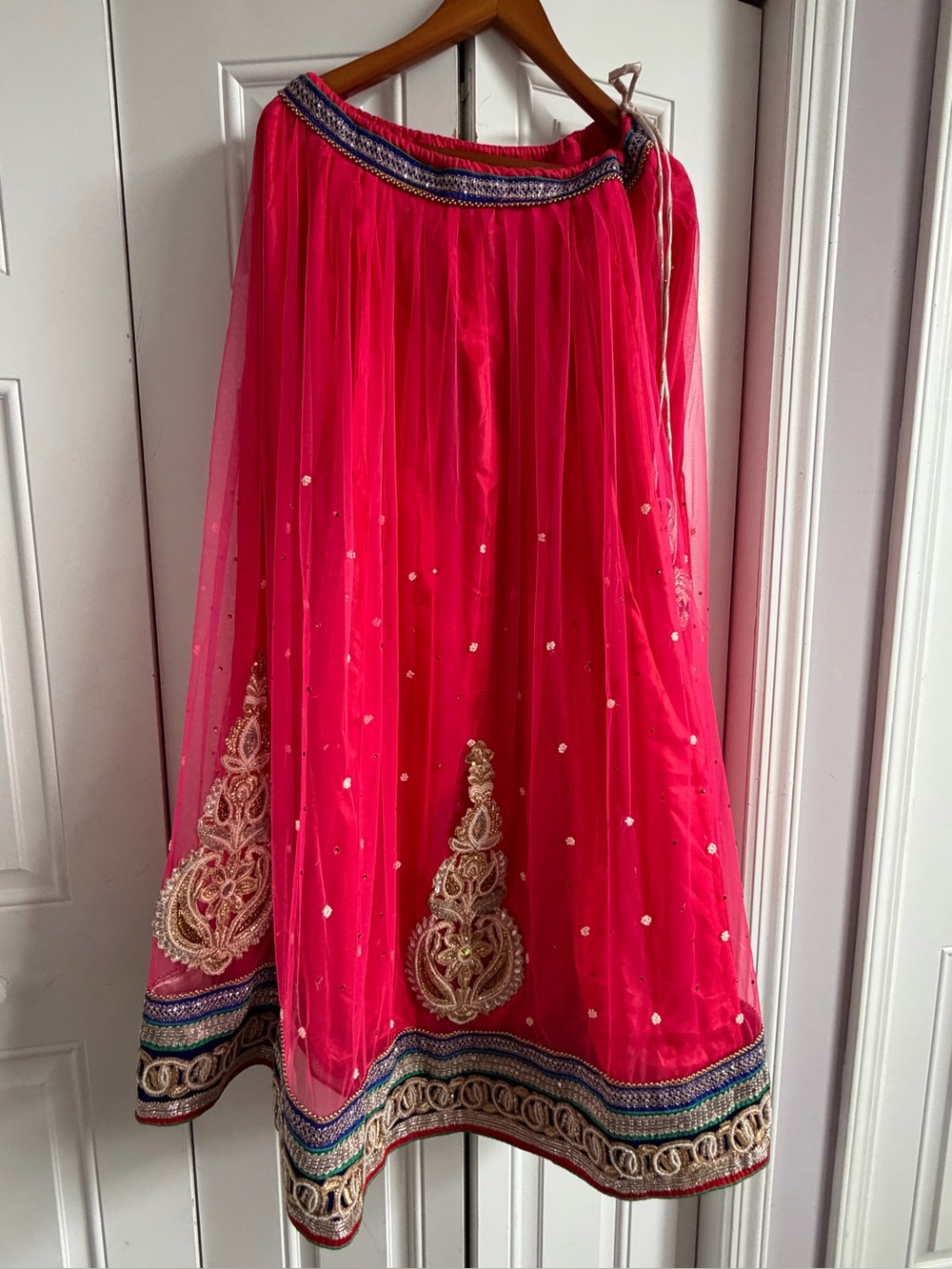 Embroidered Pink A-Line Skirt with Gold Accents